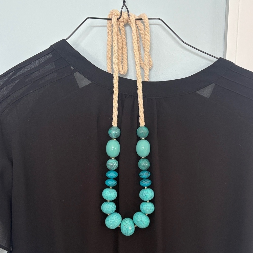 Loft Turquoise Beaded Necklace with Rope and Tassel detail - Picture 2 of 7